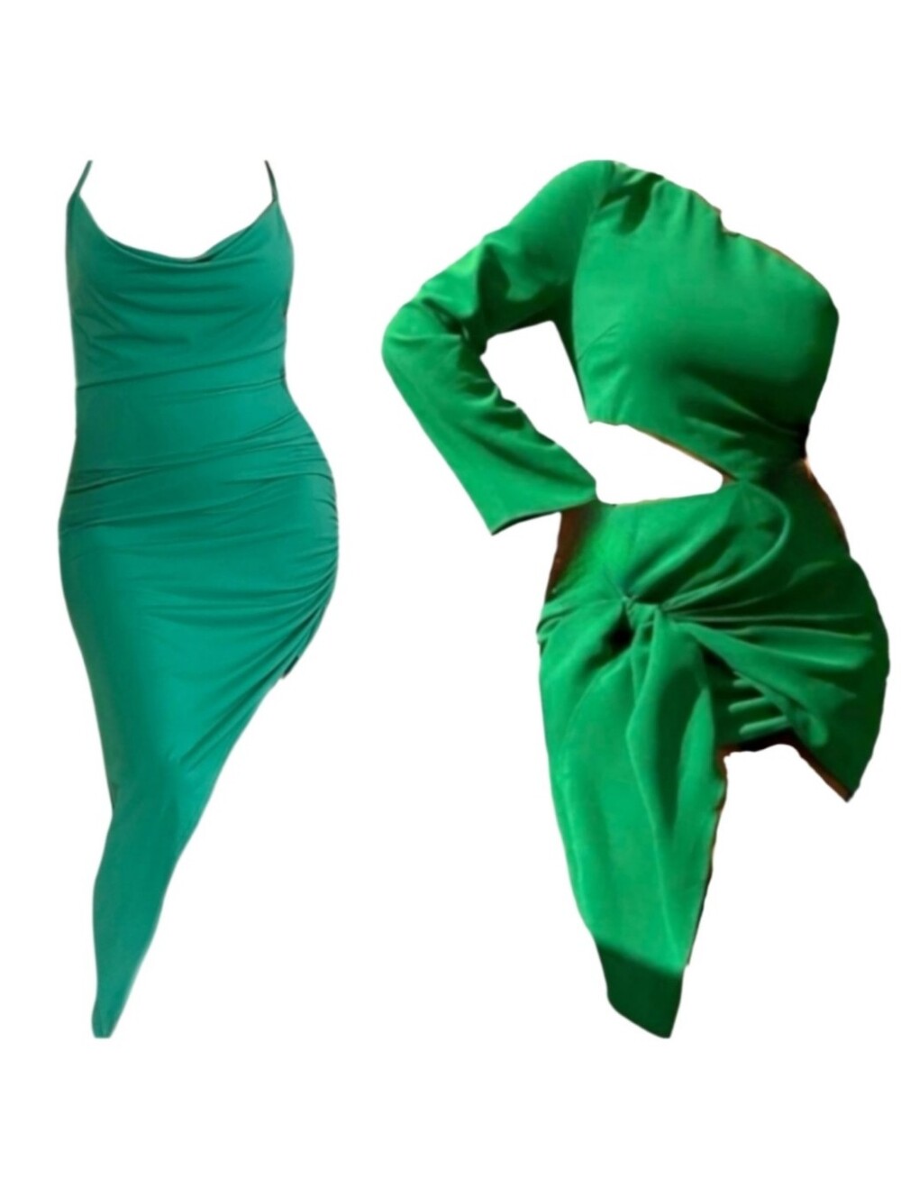 Bundle Lot 2 NWT Green Dresses Cutout Off Shoulder Dress, Green Ruched Dress